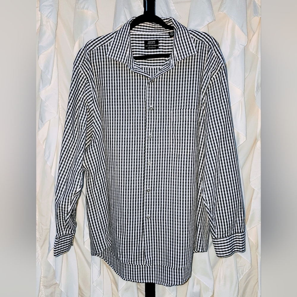 Alfani Black and White Checkered Button-Up Shirt